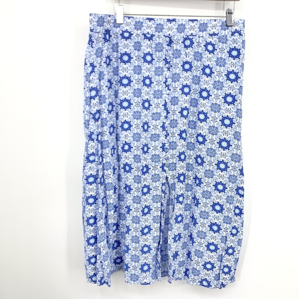 LOFT Ann Taylor Women Size Large Skirt Long Pull On Blue Geometric Print Rayon